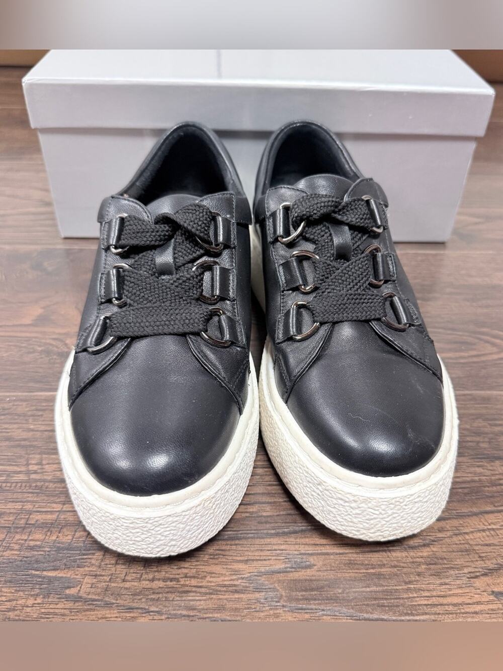 Vaneli Sport Yevka Black Nappa Leather Platform Sneakers Women’s 7.5M